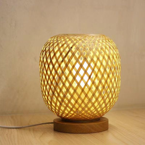 

table lamps hand-woven bamboo lamp living room bedroom light night desk wood art decoration