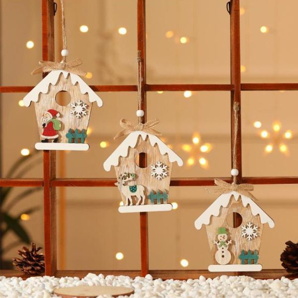 

christmas decorations natural wooden chip santa claus tree hanging ornament pendant snowman elk shape xmas decoration for home year noel
