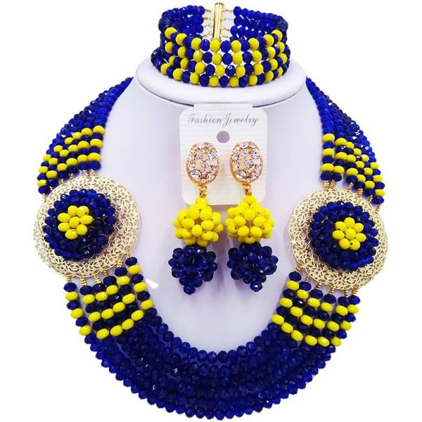 

earrings & necklace high cost performance royal blue opaque yellow nigerian crystal beads jewelry sets 6c-sphjz-25, Silver