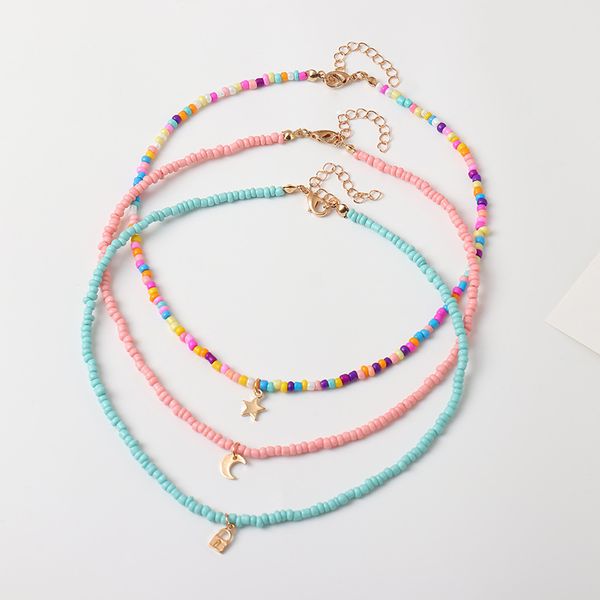 Мода Boho Bea Beads Choker Ожерелья женские Богемные шеи цепочка шеи конфеты цветные сплава звезда луна кулон ожерелье ювелирные изделия для девочек