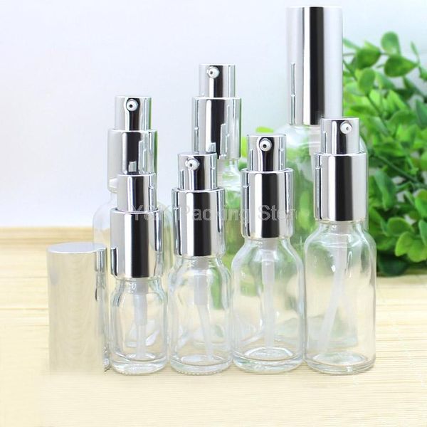 

storage bottles & jars 5ml,10ml,15ml,20ml,30ml,50ml,100ml empty glass lotion bottle,silver cap clear pump bottle emulsion essential oils