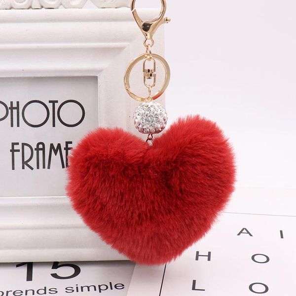

keychains lovely heart shaped keychian pom poms imitation fur ball toy doll bag car key ring monster keychain crystal jewelry gift, Silver