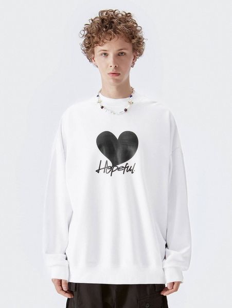 

men letter & heart graphic drop shoulder pullover g2pu#, Black