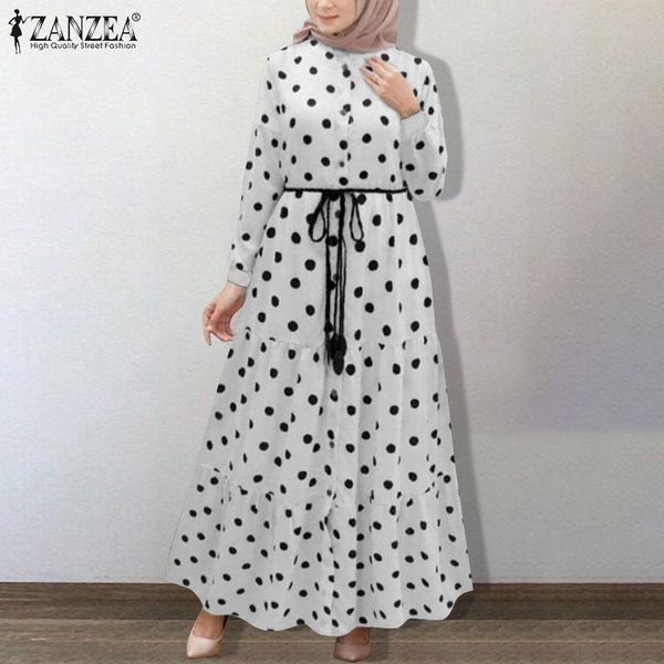 

ethnic clothing zanzea evening dresses robe 2021 spring autumn muslim polka dot maxi dress elegant dubai abaya turkey hijab kaftan vestidos, Red