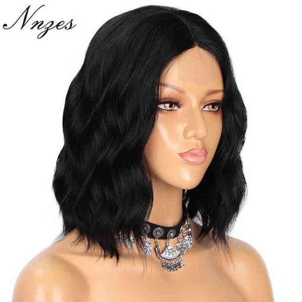 

nnz natural wave synthetic short bob wig for black women middle part heat ristant blonde pink red cosplay wigs