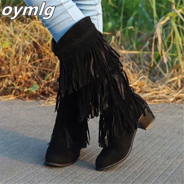 

winter women's boots fashion women tassel faux suede mid-calf warm short plush botas mujer, Black