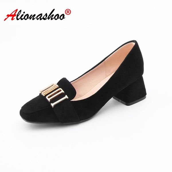 

dress shoes plus size  42 43 fashion flock mid heels women pumps round toe work woman weeding office career elegant, Black