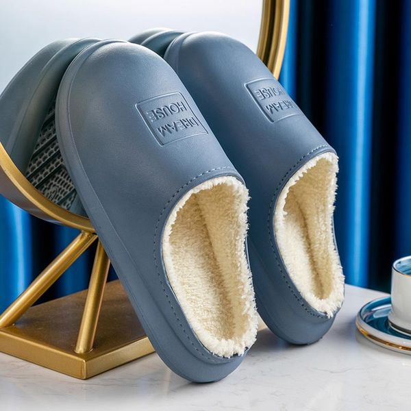 

waterproof winter shoes woman men indoor slippers warm plush lovers home slipper thick sole femael kitchen working, Black