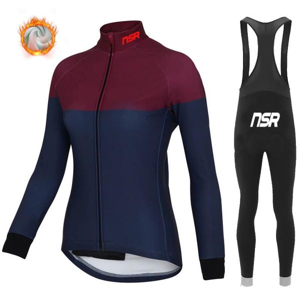 

racing sets nsr women winter cycling jersey suit plus velvet warm leisure sports bicycle ropa invierno ciclismo, Black;blue