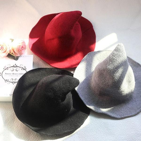 

beanie/skull caps halloween witch hat men's and women's wool knit fashion solid spiked big brimmed cotton yarn knitted wizard, Blue;gray