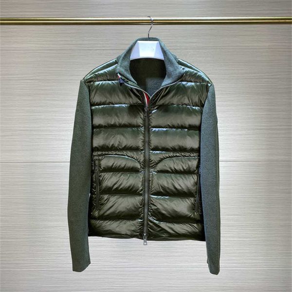 

2022df winter men fashion down jackets wool knitted and 90% white duck down padding patchwork zipper up cardigan man autumn coats, Black