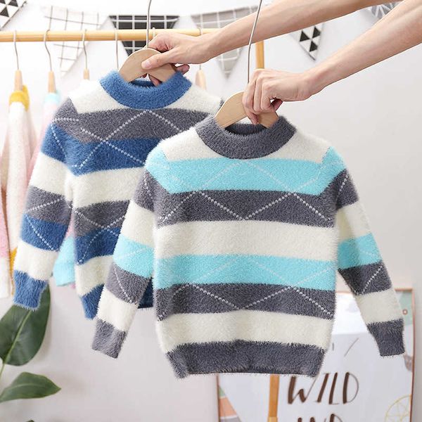 

spring fall winter mink velvet toddler sweater stripe boys girls sweater children knit bottoming shirt pullover 2-6 years y1024, Blue