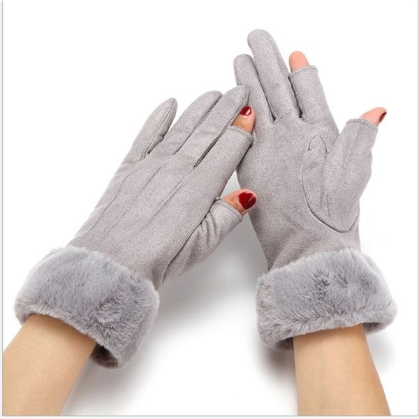 

gloves women's winter gloves warm outdoor suede touch screen, Black