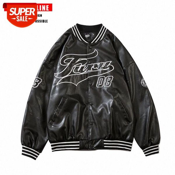 

tkpa leather embroidered baseball uniform jacket men's american loose-fitting pilot coach #rn50, Black;brown