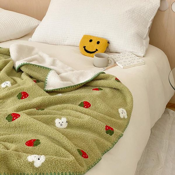 

blankets four seasons function baby fleece skin warming blanket puppy cute embroidery edging nap air conditioning cover