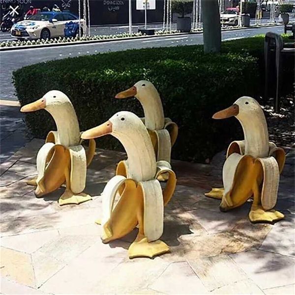 Kreative Bananen-Ente-Kunststatue, Garten, Hof, Außendekoration, niedliche, skurrile, geschälte Kunsthandwerksgeschenke für Kinder 211108