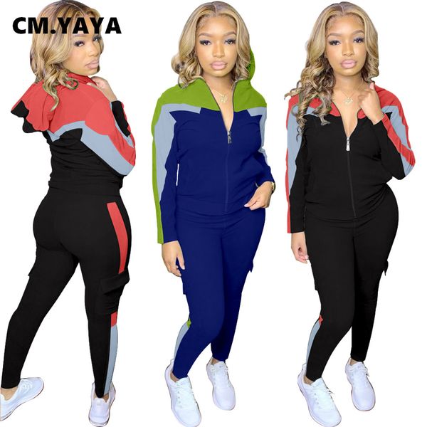 

patchwork two 2 piece set sweatsuit for women fall winter fitness outfits hooded jaet + pants set sport trasuitby air, White