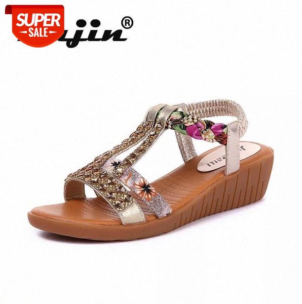 

fujin 2021 wedge sandals shoes summer women platform heel rhinestone beach slip flip flop bling ins #mv0b, Black