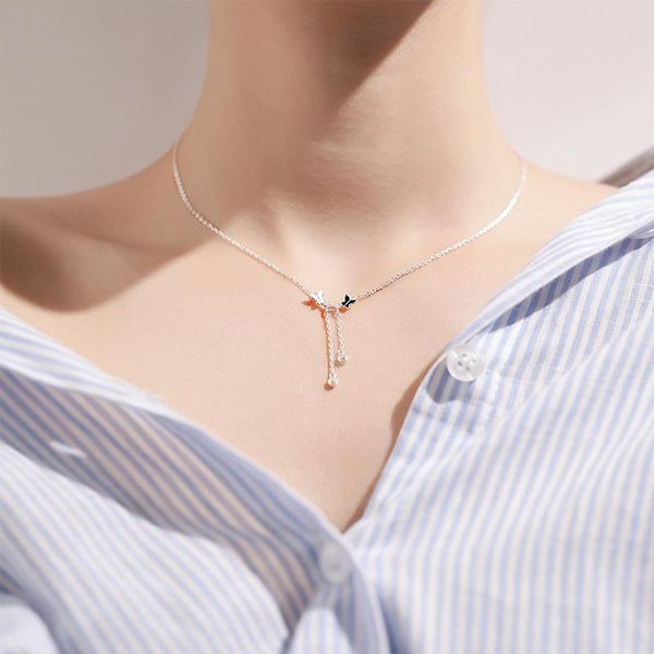 

chains women jewelry butterfly pendant necklace 2021 design tassels selling chain for gifts, Silver