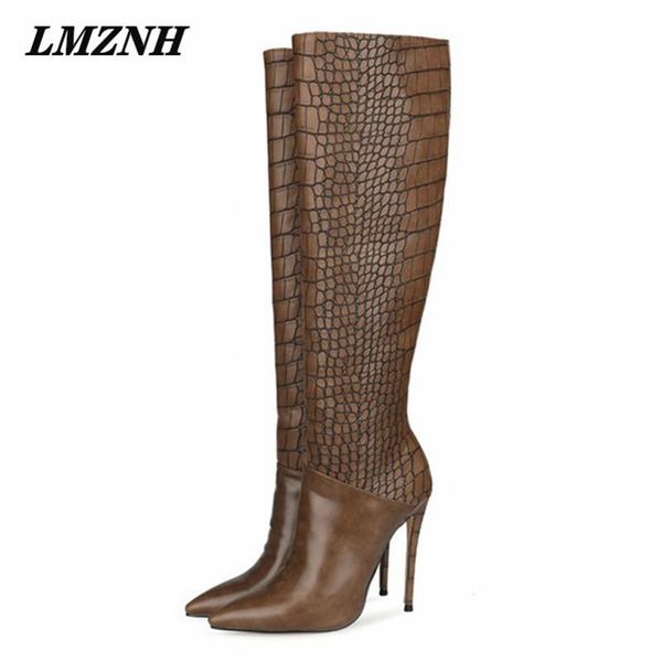 

boots lmznh 2021 winter women outdoor catwalks nightclubs high-quality shoes plaid pointed toe stiletto, Black
