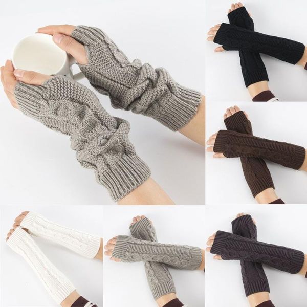 

five fingers gloves fashion casual warm handschoenen long fingerless knitted sleeve wrist arm warmer mitten, Blue;gray