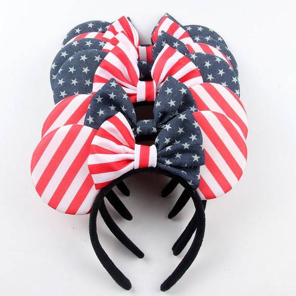 

american independence day head bands girls cat ears national flag headbands for women carnival performance hair accessories, Slivery;white