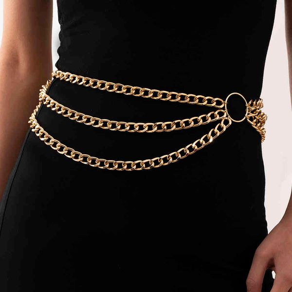 

lacteo exaggerated multi layer thick chunky waist chain for women fashion trendy round circle charm belt waist jewelry, Silver