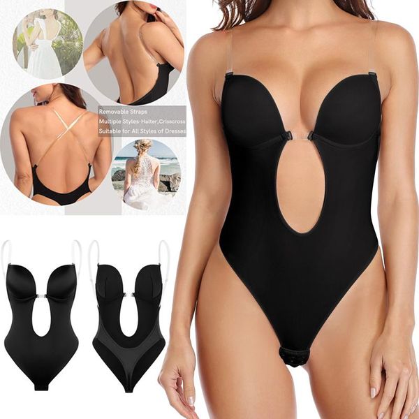 

women plunging deep v-neck strapless backless bodysuit for wedding u plunge seamless thong full bodysuits women's shapers, Black;white