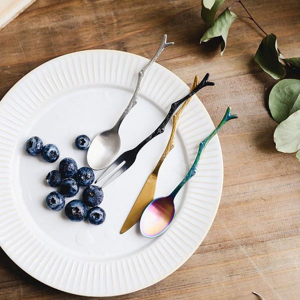 

vintage tableware small knife fork coffeespoon for fruit dessert snack party tools stainless steel cutlery set children dinnerware sets