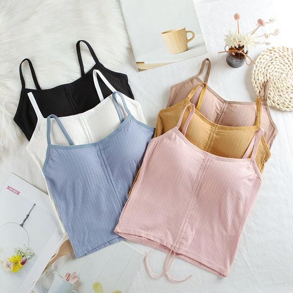 

camisoles & tanks athvotar women drawstring tank push up one-piece seamless vest knitted padded summer breathable camisole 2021, Black;white