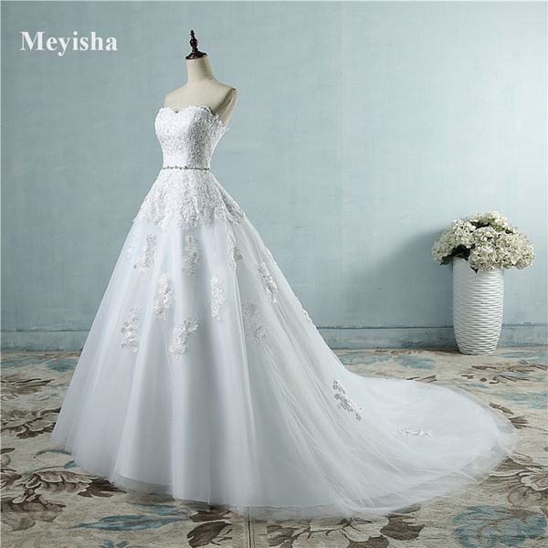 

zj9032 custom made bride gown dresses for wedding white ivory sweetheart crystal waist line ball princess lace maxi formal