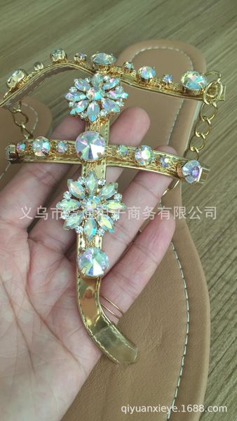

summer sweet fashion rhinestone comfortable non-slip versatile flat bottom large size clip toe women's sandals, Black