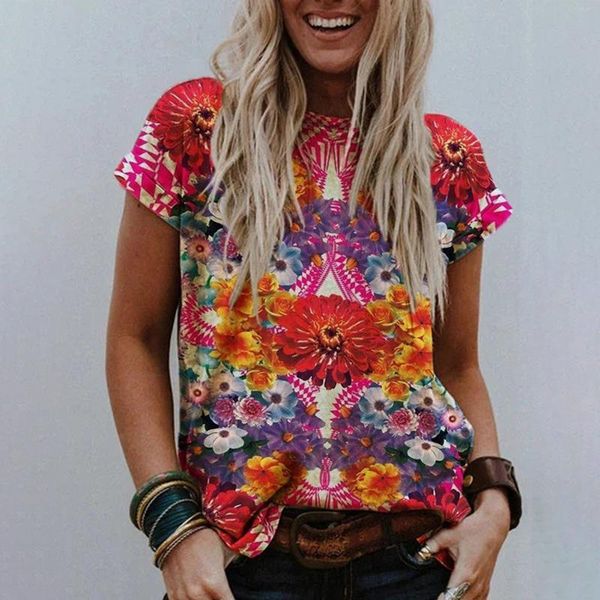 

women's t-shirt floral print woman t-shirts o-neck pullover short sleeve casual fashion clothing vintage pattern summer camisetas de, White