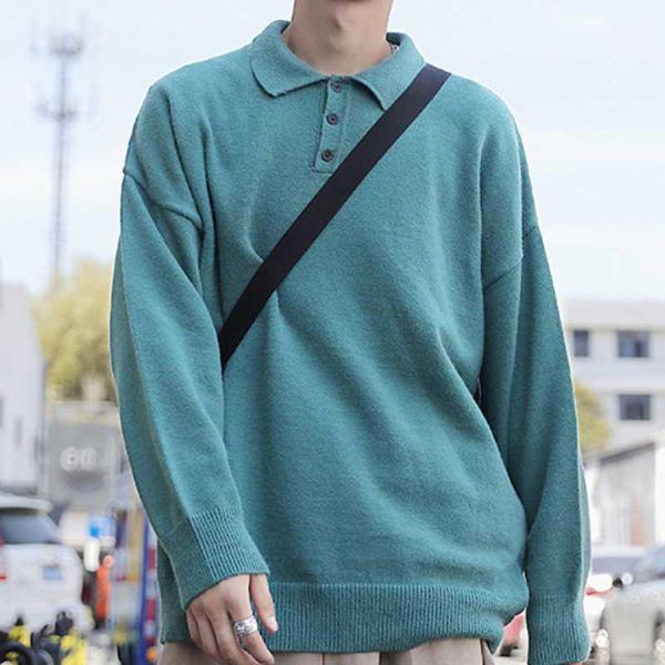 

men's sweaters solid color wild knit sweater lapel pullover winter youth student fashion collar top, White;black