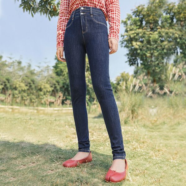 

jeans spring arrival cropped pants high waist double breasted fashionable tall elastic denim women's jeans 55zj, Blue