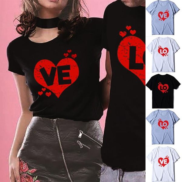 

women's t-shirt valentine's day love letter red print short sleeve top, White