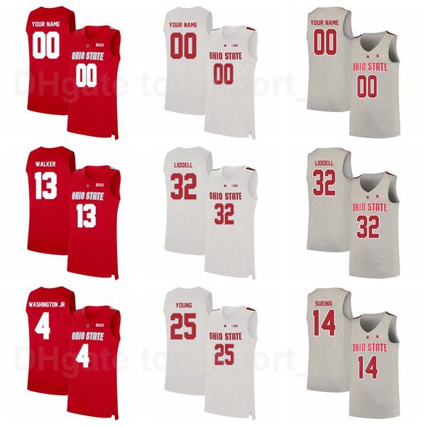

college basketball ohio state buckeyes jersey 32 ej liddell 4 duane washington jr 14 justice sueing 13 cj walker 25 kyle young university, Black
