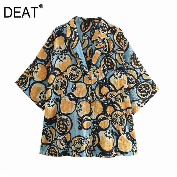 

[deat] summer fashion single-breasted printing short sleeve turn-down collar loose elegant women shirt 13c351 210527, White