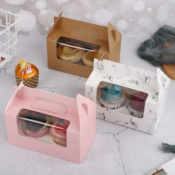 

gift wrap kraft paper boxes clear window with removable tray for 2 cups cake cookie candy wedding party muffin dragees dessert containers