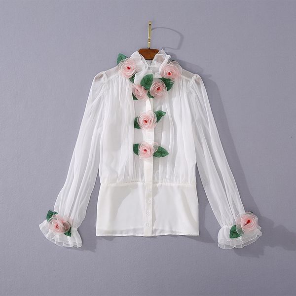 

women's blouses & shirts european and american women's clothing summer style long sleeve three-dimensional flower decorative fashi, White