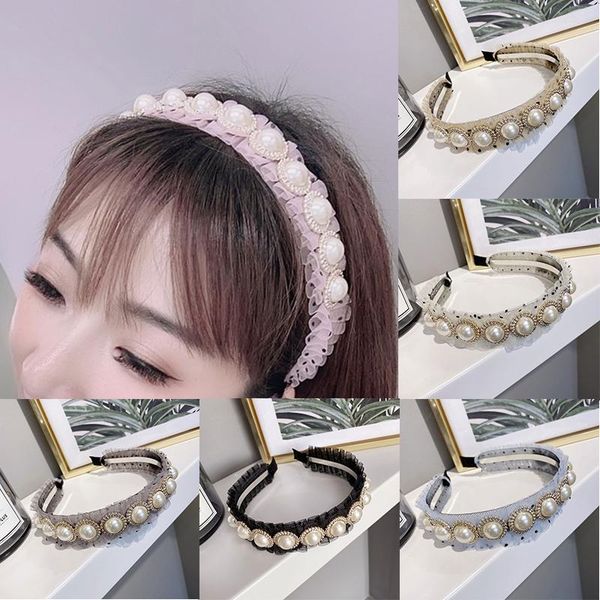 

fashion luxurious plus big pearls women headband elegant gauze crystal hairband hair accessories wave dot mesh yarn head hoop