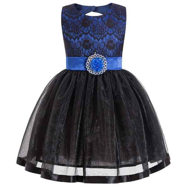 2019 nova menina mangas princesa vestido europa e américa sexy lace flor festa vestido de noite crianças tutu formal bordar vestido q0716