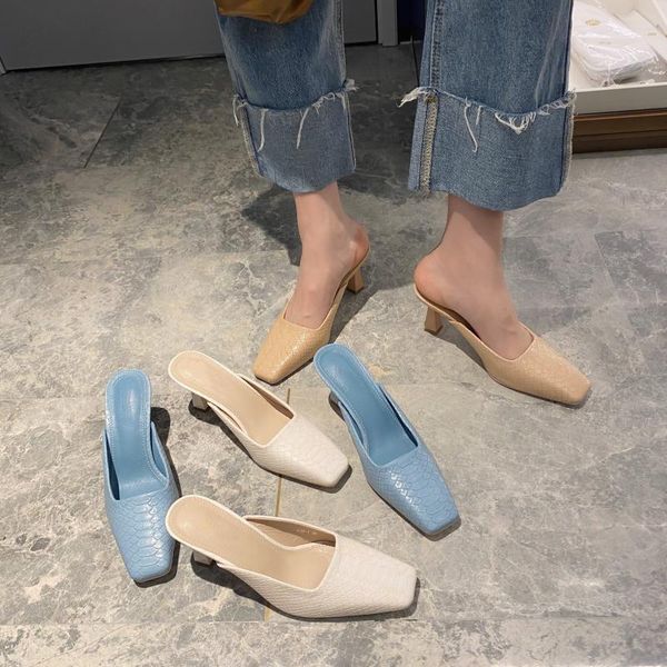 

women slippers fashion spring thin high heels ladies mules shoes for woman causal female, Black