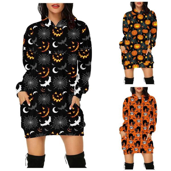 

casual dresses women's dress autumn halloween printed long sleeve holiday loose comfy festival jurken, Black;gray