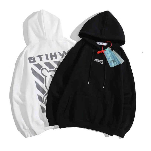 

and winter new off autumn tide br men's women's plush hooded reflective sweater, Black