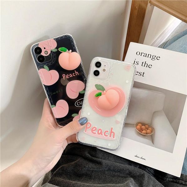 

fruit peach clear phone case for 12 mini 11 pro max xr xs 7 8 plus transparent protection soft silicon cover cell pouches