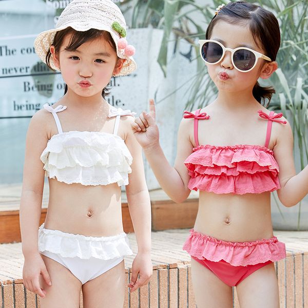 

girls' bikini split children's swimsuit, Black;white