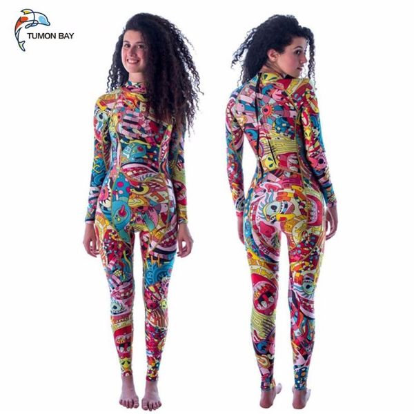 

one-piece suits 3mm thick women long-sleeved wetsuit individuality printing surf clothing fall and winter neoprene swimsuit