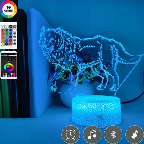 

novelty night light led 3d gray wolf desk lamp touch sensor animal nightlight color change atmosphere decoration bluetooth base