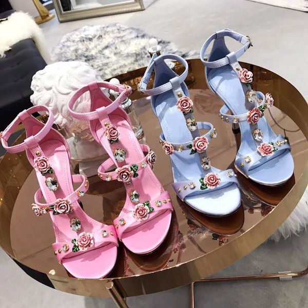 

sandals olige2021 summer women's high heel fashion flowers 34-41, Black